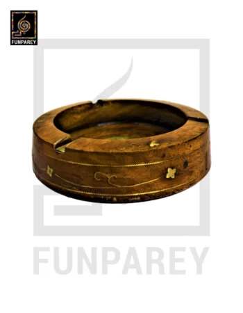 Handmade Wooden Circular Ashtray with Brass Work