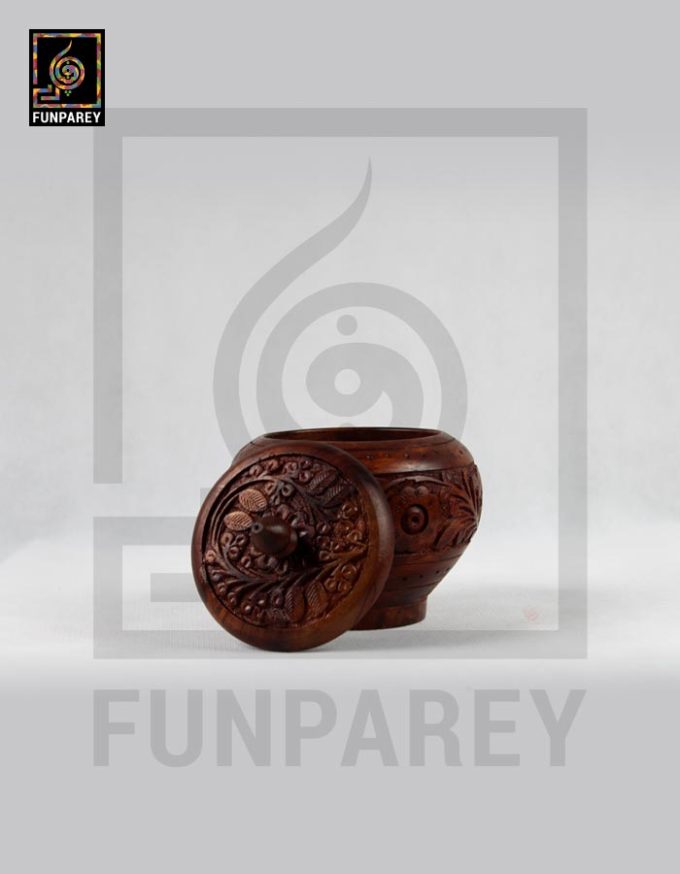 Hand Carved Wooden Candy Jar 5"