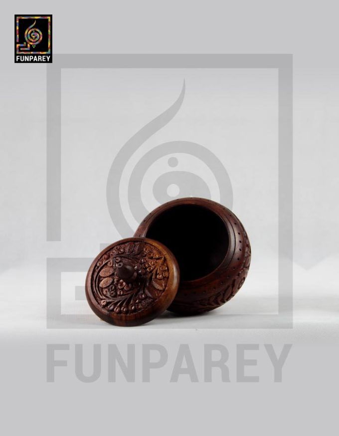 Hand Carved Wooden Candy Jar 5"
