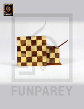 Wooden Sugar Pot with Chequered Design