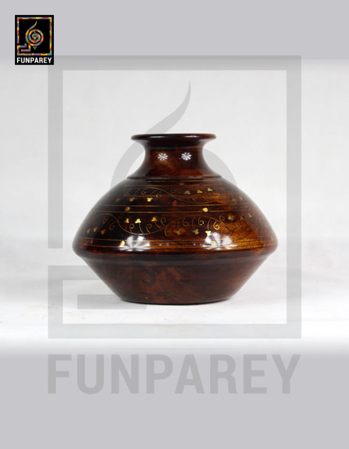 Wooden Vessel Set With Brass Work