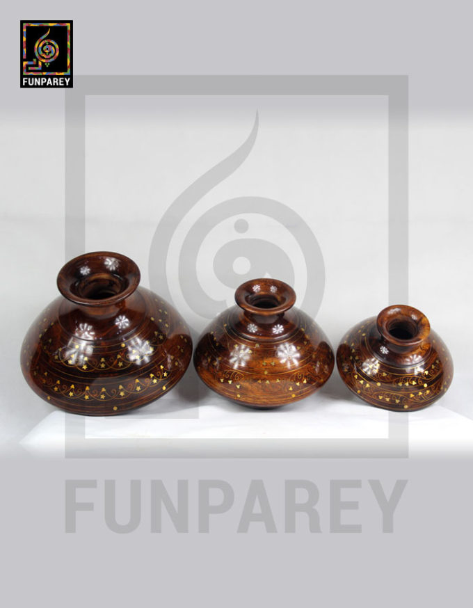 Wooden Vessel Set With Brass Work