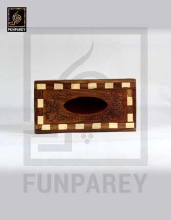 Hand Carved Wooden Tissue Box With Chequered Design
