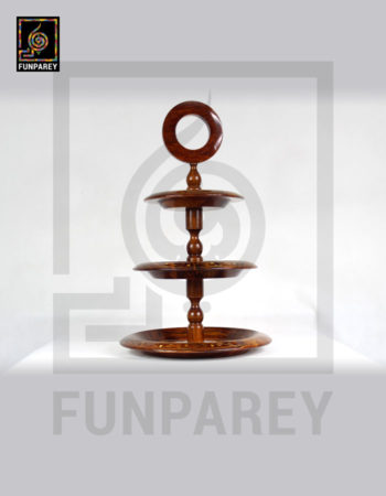 3 Tiered Round Wooden Cake Stand With Brass Work