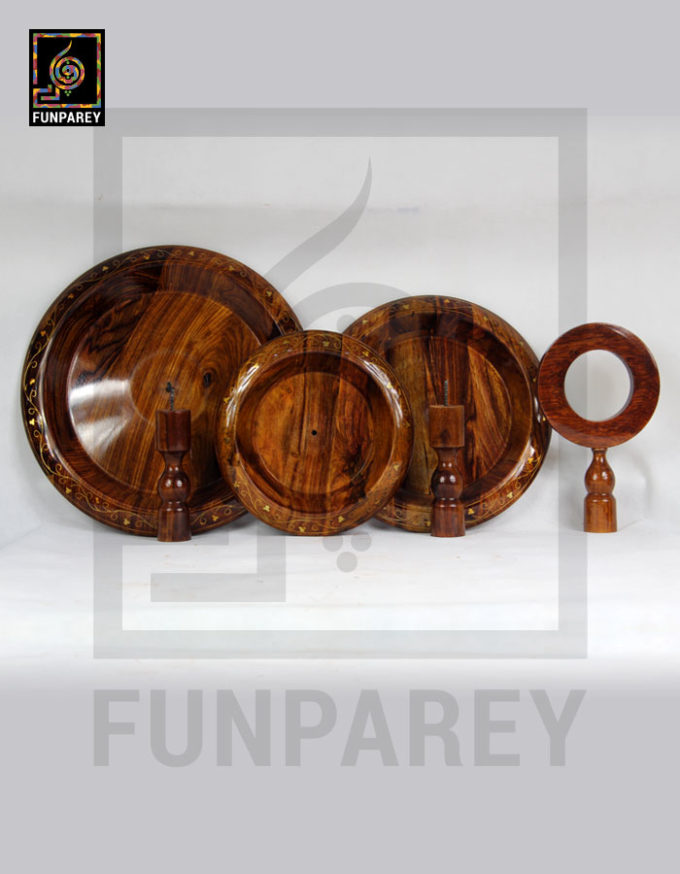 3 Tiered Round Wooden Cake Stand With Brass Work