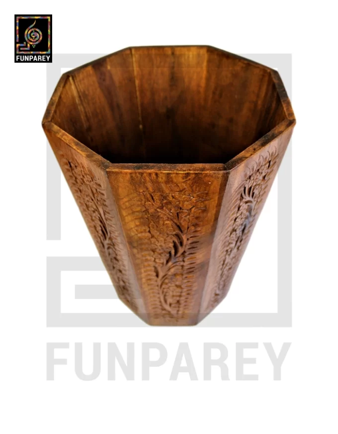 Hand Carved Wooden Basket - Image 3