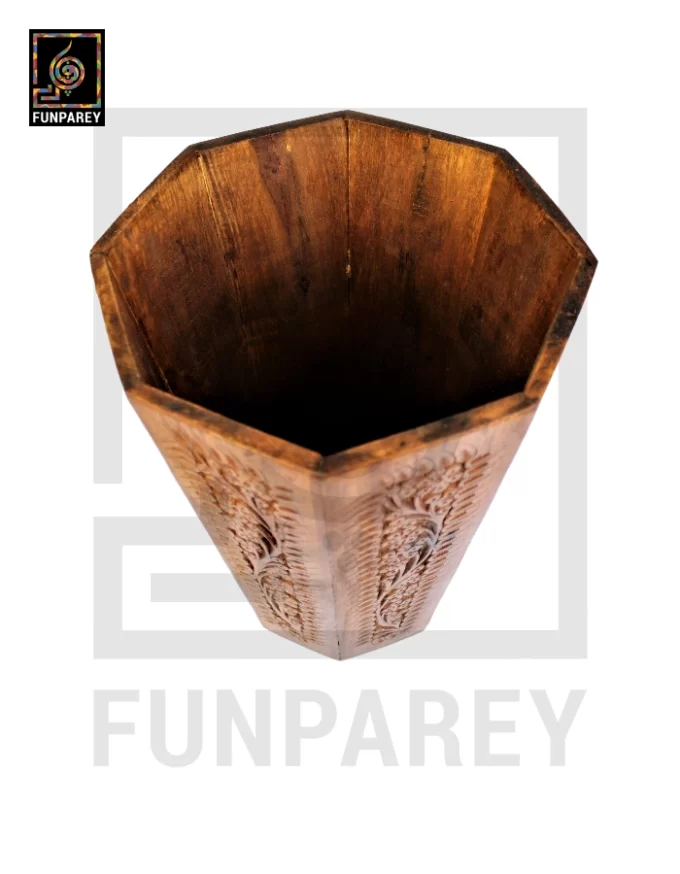 Hand Carved Wooden Basket - Image 5