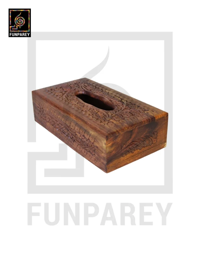 Hand Carved Wooden Tissue Box - Image 2