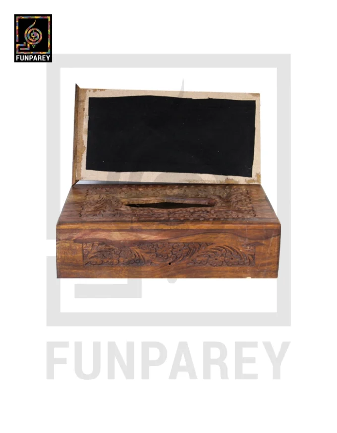 Hand Carved Wooden Tissue Box - Image 3