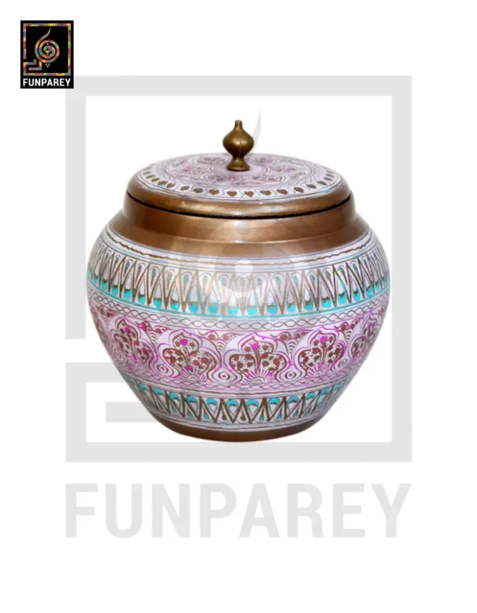 Wooden Cauldron Nakshi Candy Jar - Quba White - Image 2