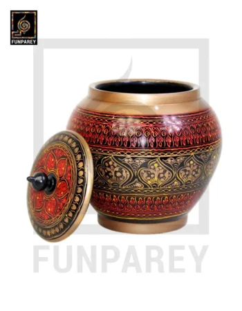 Wooden Cauldron Nakshi Candy Jar - Quba Red