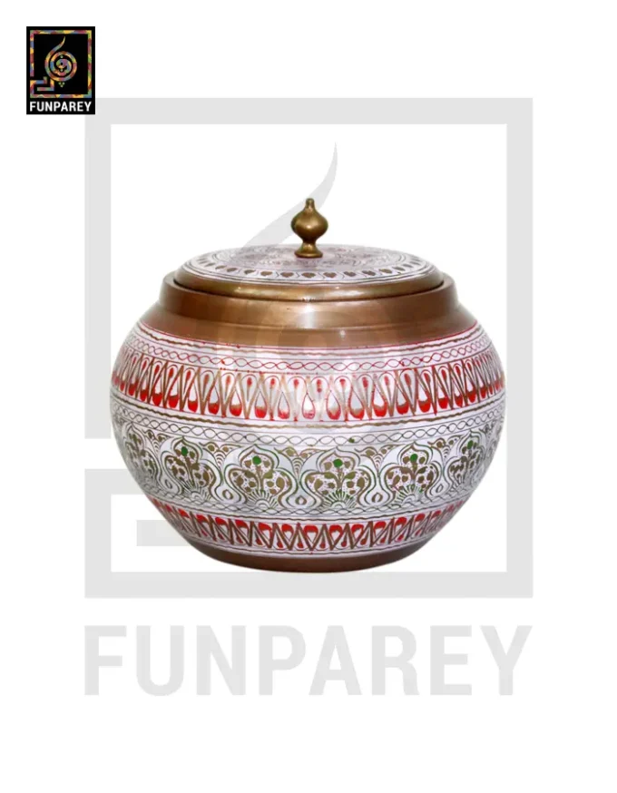 Wooden Cauldron Nakshi Candy Jar - Quba White - Image 3