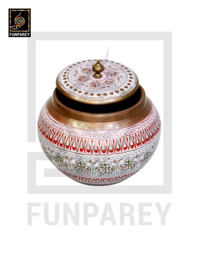 Wooden Cauldron Nakshi Candy Jar - Quba White - Image 4