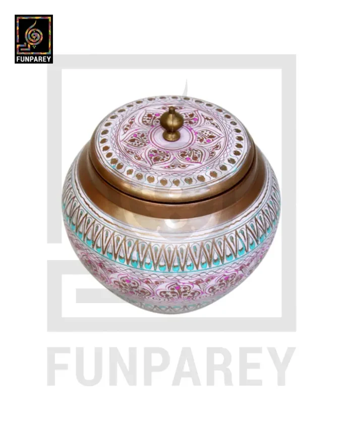 Wooden Cauldron Nakshi Candy Jar - Quba White - Image 5