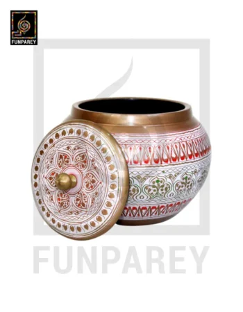 Wooden Cauldron Nakshi Candy Jar - Quba White