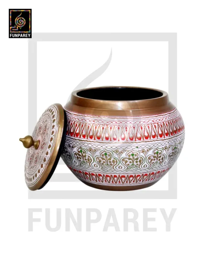 Wooden Cauldron Nakshi Candy Jar - Quba White - Image 7