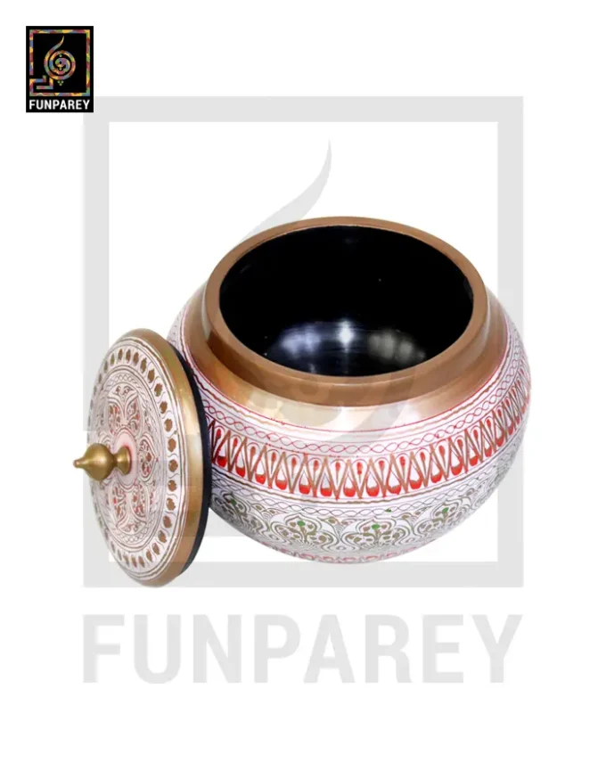 Wooden Cauldron Nakshi Candy Jar - Quba White - Image 8
