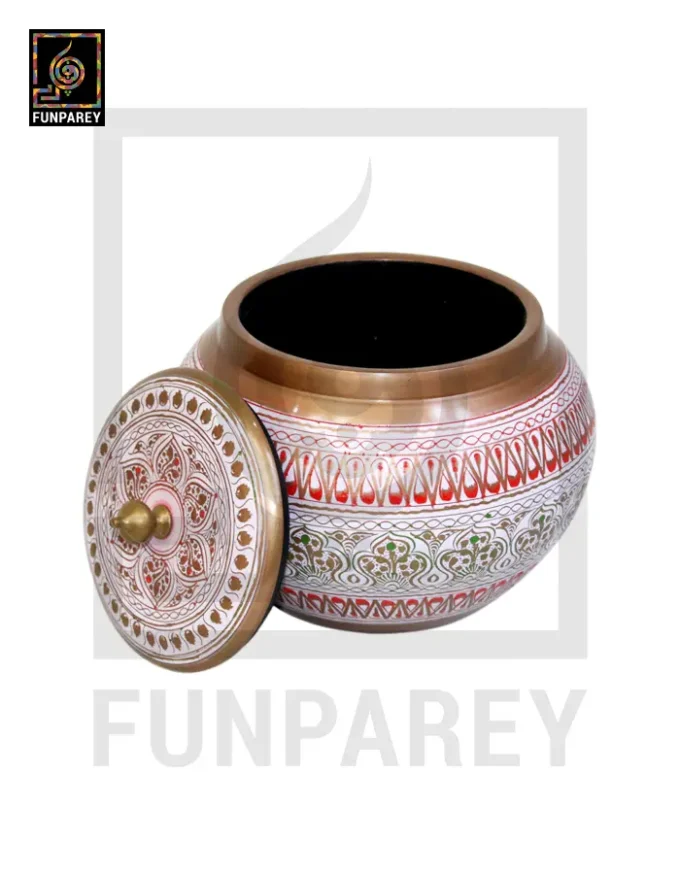 Wooden Cauldron Nakshi Candy Jar - Quba White - Image 6