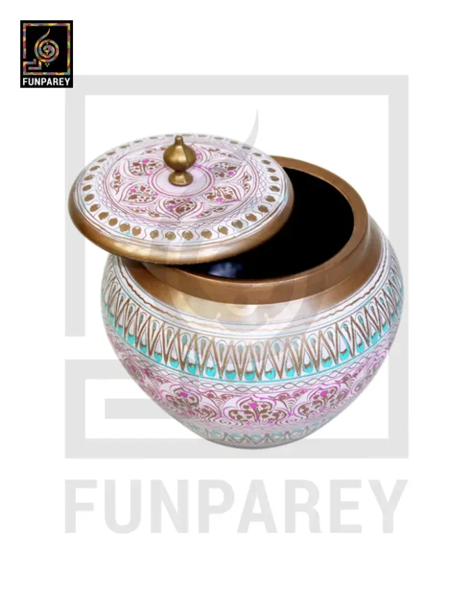 Wooden Cauldron Nakshi Candy Jar - Quba White - Image 10