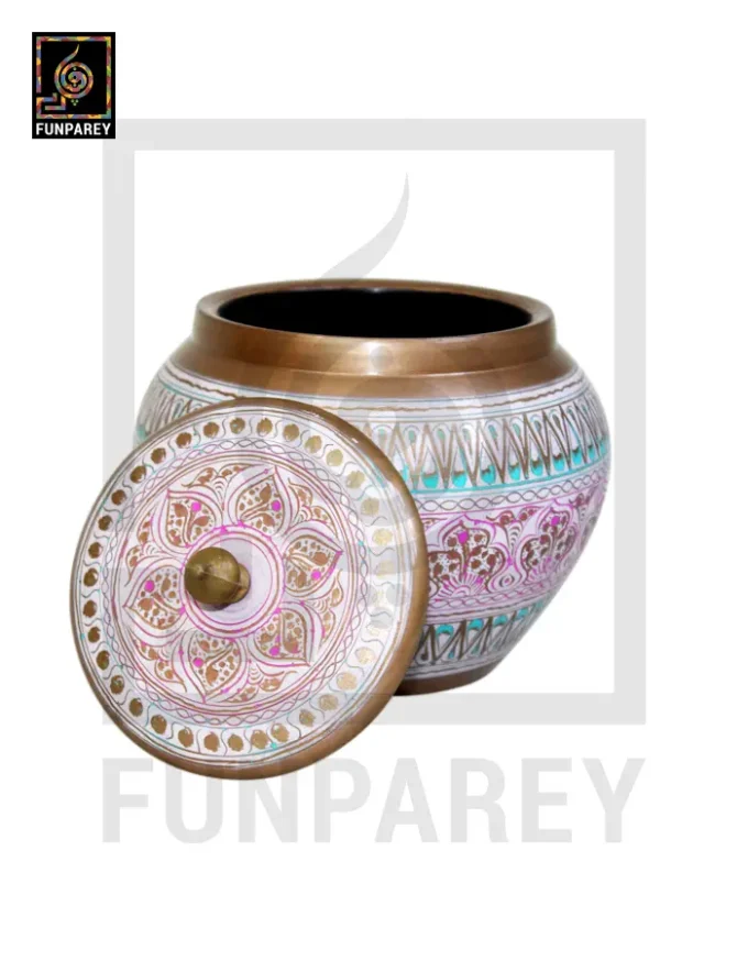 Wooden Cauldron Nakshi Candy Jar - Quba White - Image 11