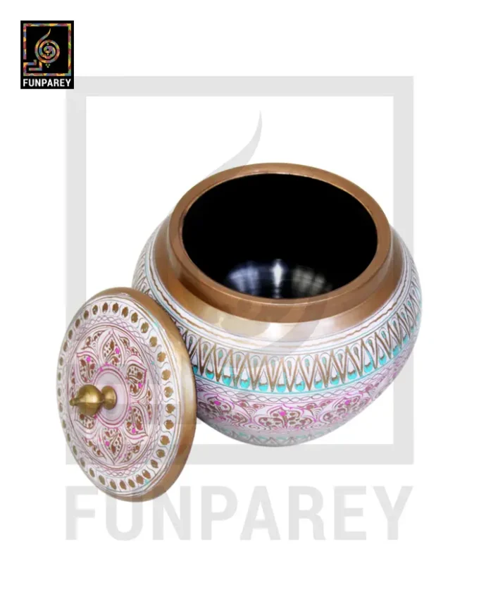 Wooden Cauldron Nakshi Candy Jar - Quba White - Image 14