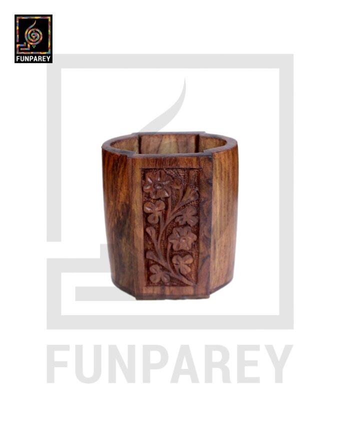 Hand Carved Oblong Shaped Wooden Accessory Jar - Image 5