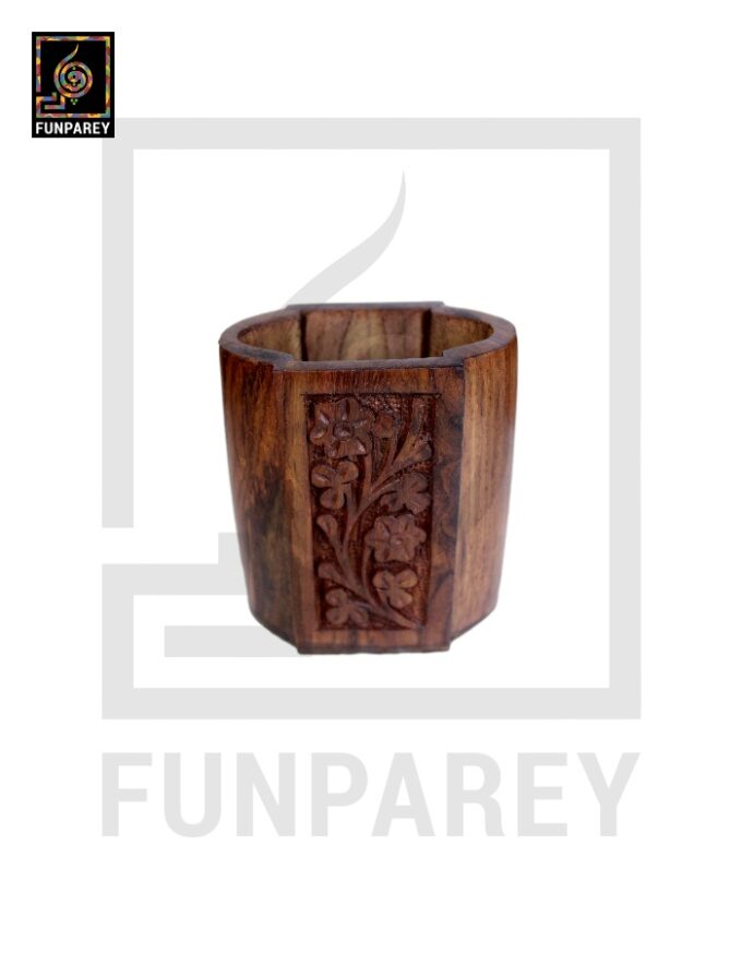 Hand Carved Oblong Shaped Wooden Accessory Jar