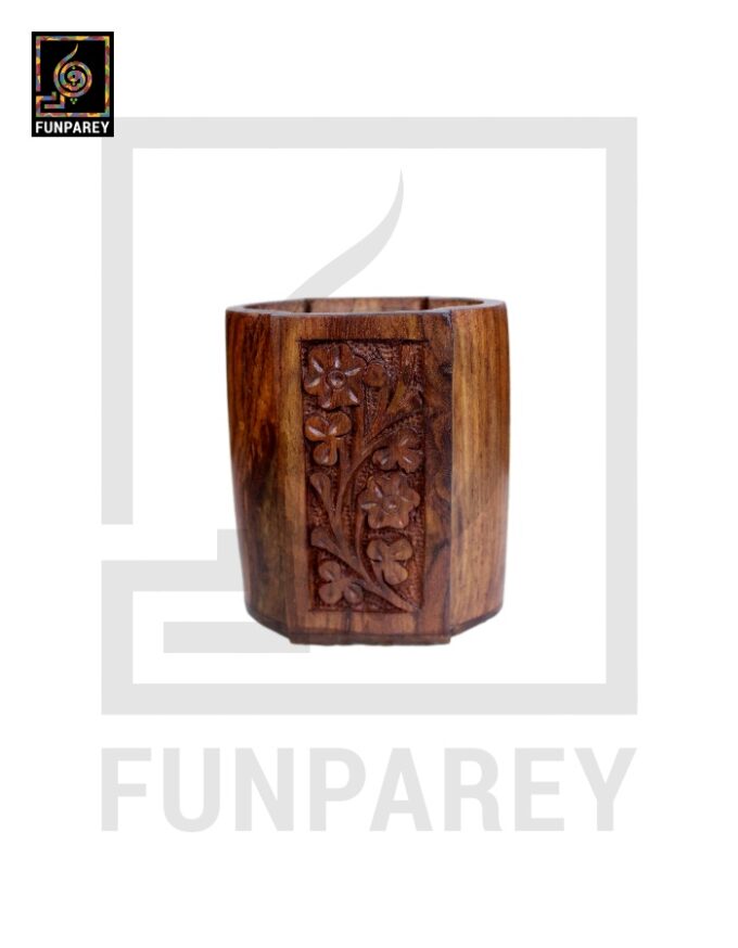 Hand Carved Oblong Shaped Wooden Accessory Jar - Image 3