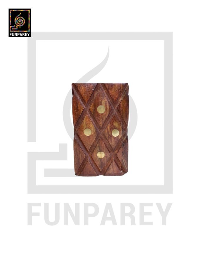 Hand Carved Square Shaped Wooden Accessory jar with Brass Work - Image 3