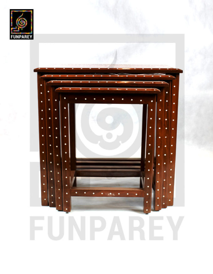 Hand Made Wooden Nesting tables With White Plastic Work