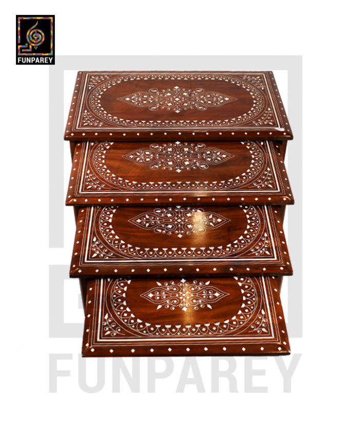 Hand Made Wooden Nesting tables With White Plastic Work
