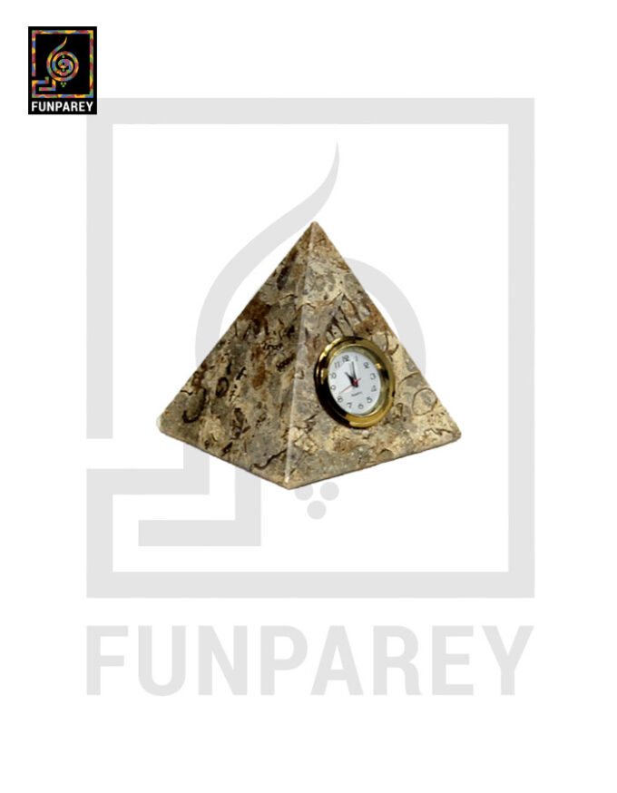 Coral Stone Pyramid Shaped Table Clock 2"