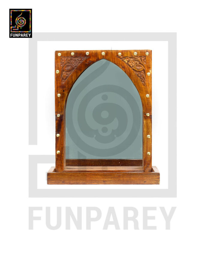 Handmade Wooden Wall Hanging Mirror 12" with Brass Work