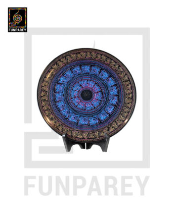 Handmade Wooden Decorative Plate with Blue Nakshi Art 8"