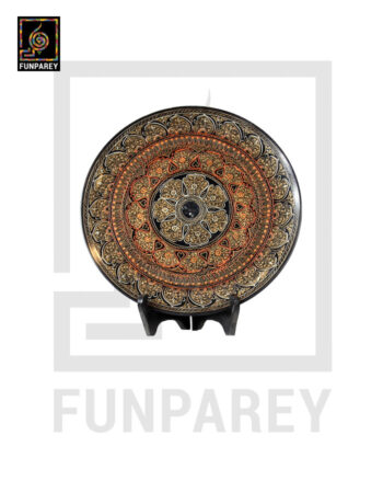 Handmade Wooden Decorative Plate with Brown Nakshi Art 12"