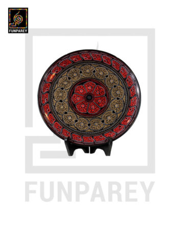 Handmade Wooden Decorative Plate with Red Nakshi Art 10"