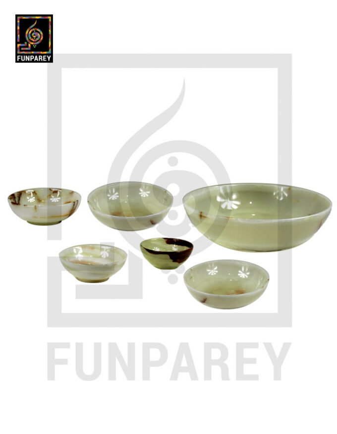 White Onyx Stone Bowl Set 7 Pieces - Image 2