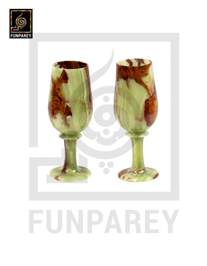 Green Onyx Stone Wine Glass Pair 8"