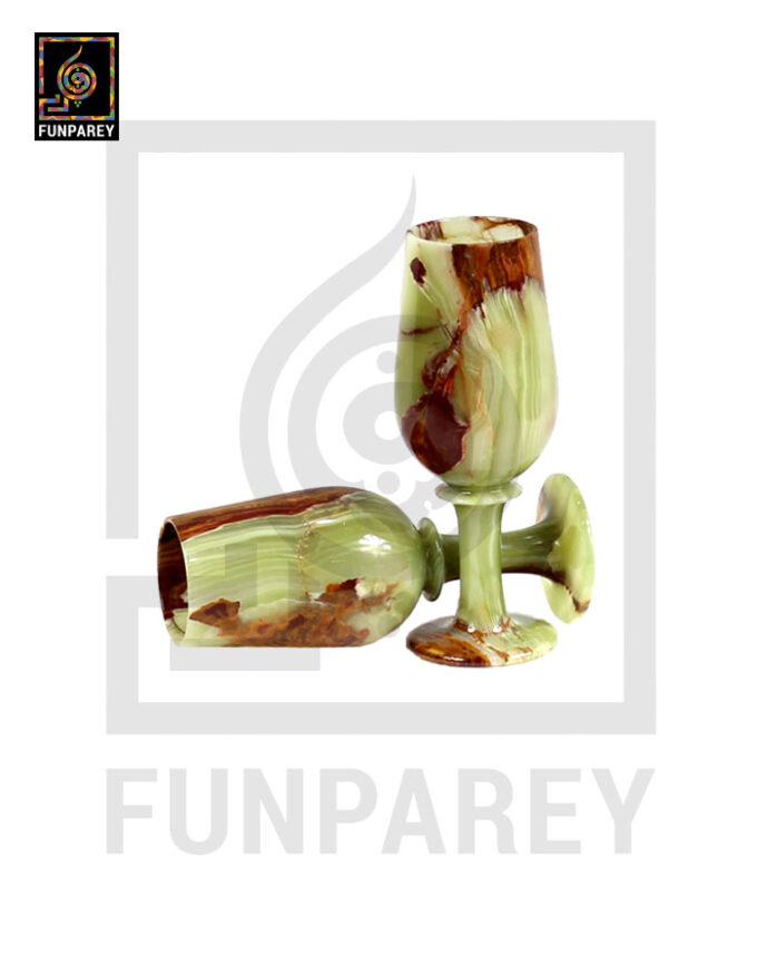 Green Onyx Stone Wine Glass Pair 8" - Image 4