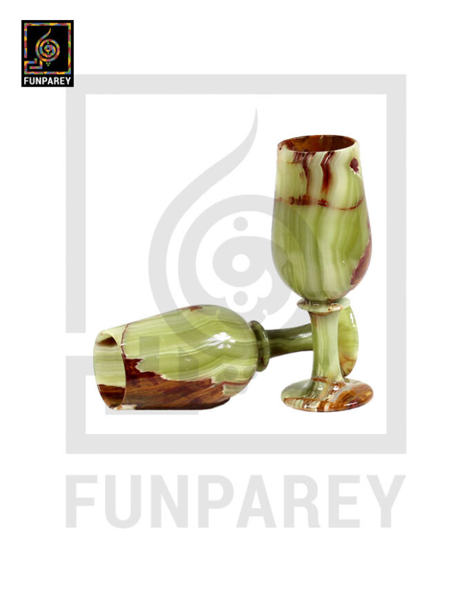 Green Onyx Stone Wine Glass Pair 8" - Image 5