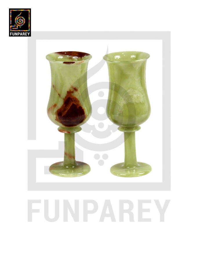 Green Onyx Stone Wine Glass Pair 8" - Image 2