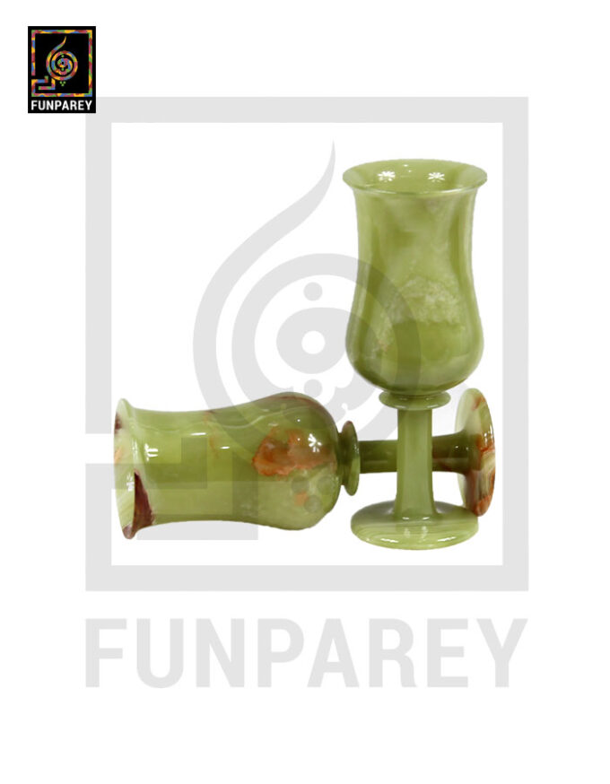Green Onyx Stone Wine Glass Pair 8" - Image 3