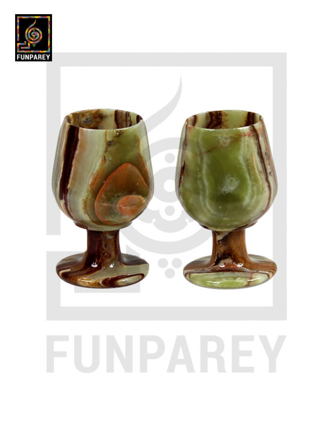 Green Onyx Stone Wine Glass Small Pair 5" (Set 6 Pieces)