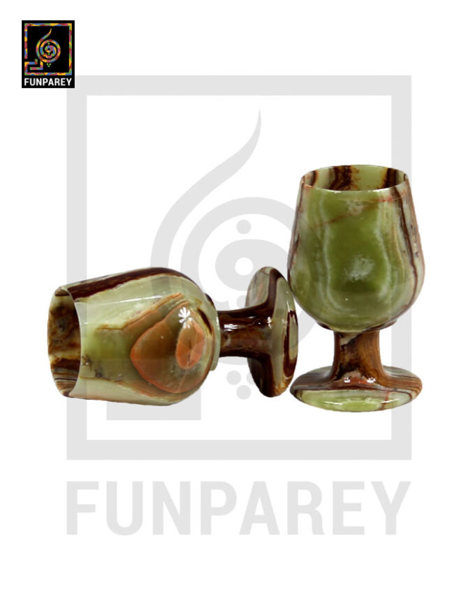 Green Onyx Stone Wine Glass Small Pair 5" (Set 6 Pieces) - Image 2