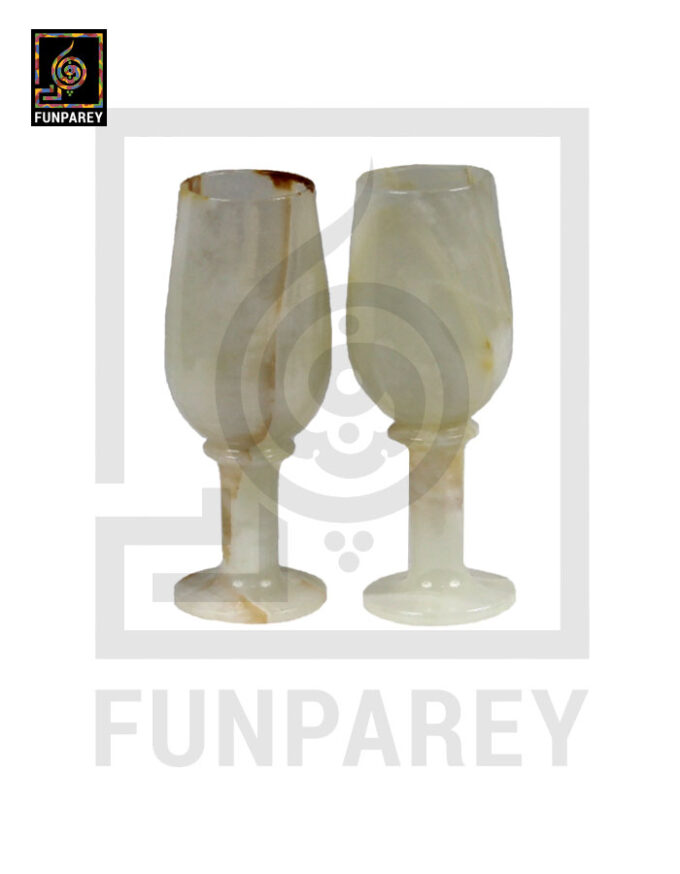 White Onyx Stone Wine Glass Pair 8"