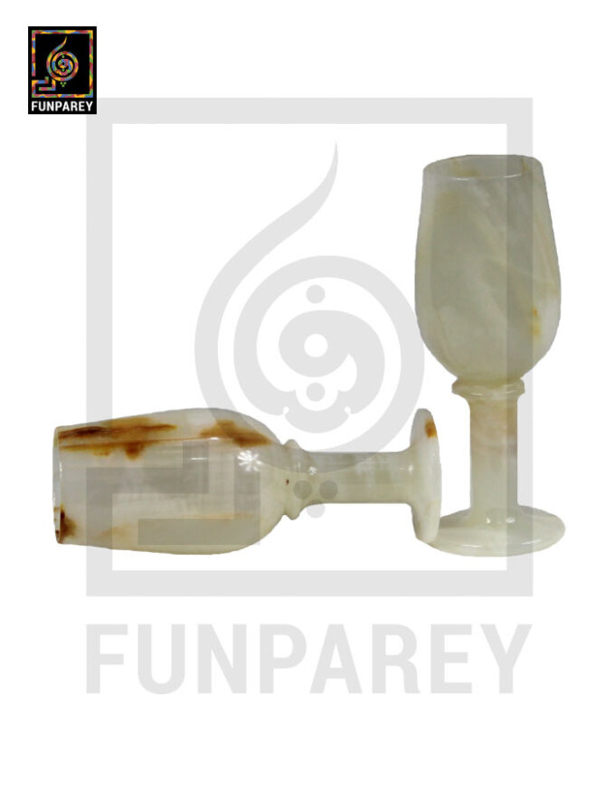 White Onyx Stone Wine Glass Pair 8" - Image 2