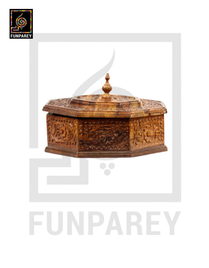 8 Sided 12" Wooden Dry Fruit Bowl With Compartments