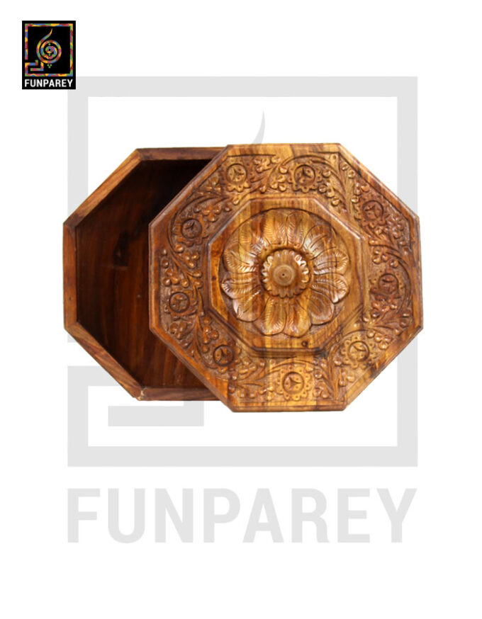 8 Sided 12" Wooden Dry Fruit Bowl With Compartments - Image 4
