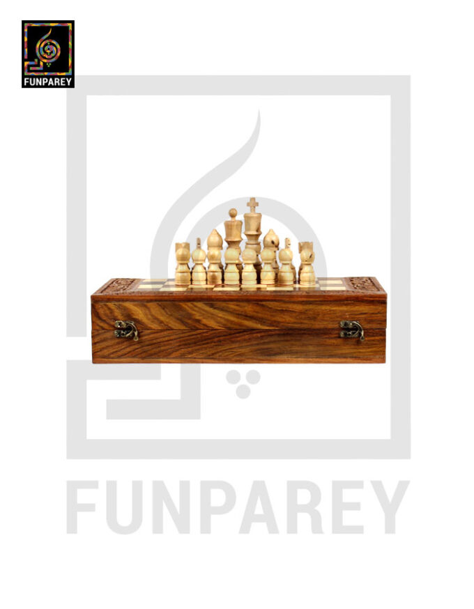 Wooden Chess Board with Hand Carved Chess Pieces - Image 3