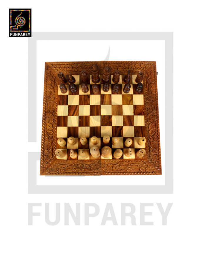 Wooden Chess Board with Hand Carved Chess Pieces - Image 5